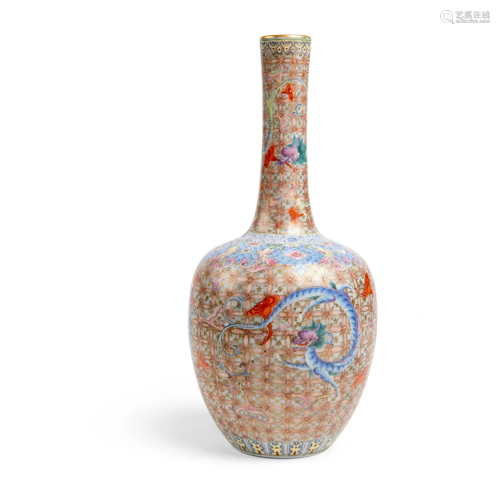 FAMILLE ROSE 'DRAGON' BOTTLE VASE QIANGLONG MARK BUT