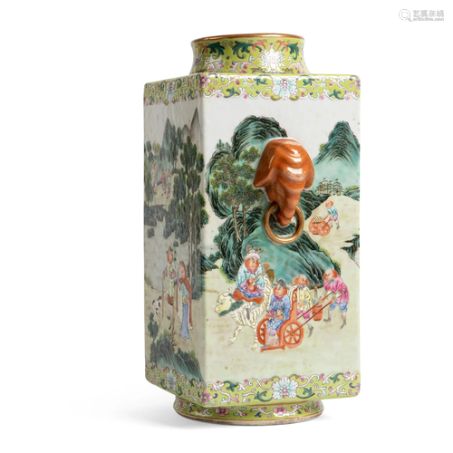 FAMILLE ROSE 'CONG' VASE QIANLONG MARK AND POSSIBLY OF