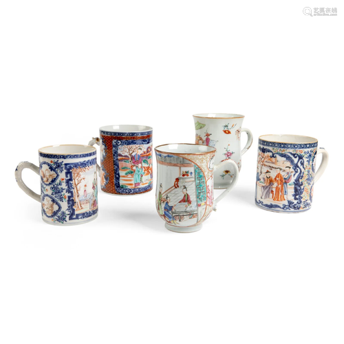 GROUP OF FIVE EXPORT TANKARDS QING DYNASTY, 18TH-1…