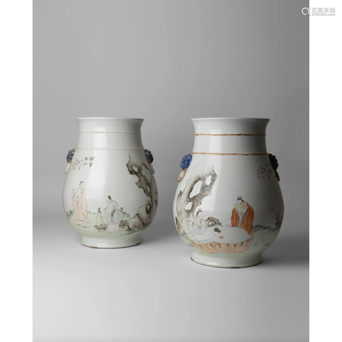 PAIR OF LARGE QIANJIANG ENAMELLED VASES LATE QING