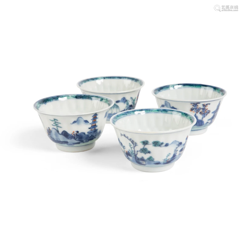 SET OF FOUR DOUCAI CUPS QING DYNASTY, 18TH-19TH CENTURY