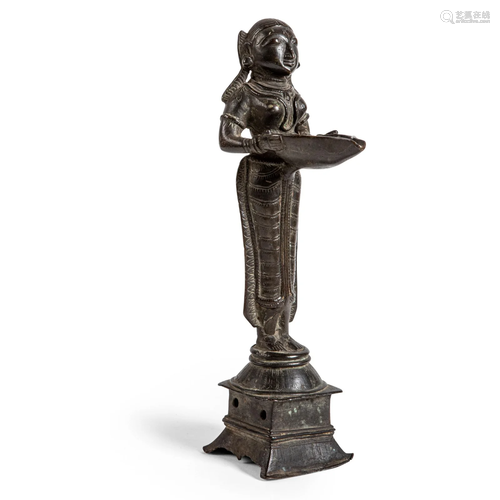 BRONZE OIL LAMP IN THE FORM OF LAKSHMI THE HINDU