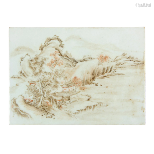 GRISAILLE-DECORATED PORCELAIN PLAQUE QING DYNASTY,