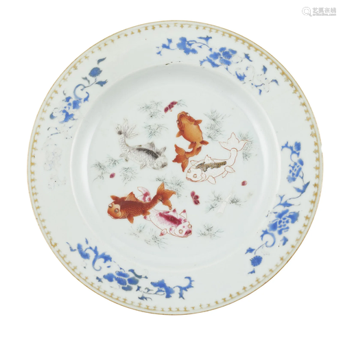 FAMILLE ROSE 'GOLDFISH' PLATE QING DYNASTY, 18TH