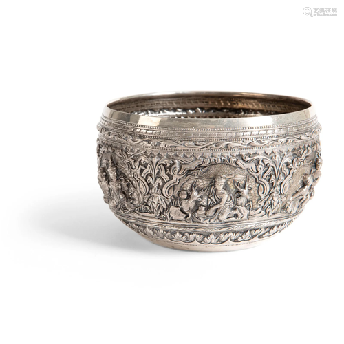 BURMESE REPOUSSÃ‰ SILVER BOWL 19TH CENTURY