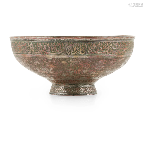 FINE SAFAVID TINNED COPPER FOOTED BOWL PERSIA, 17TH