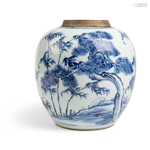 BLUE AND WHITE 'THREE FRIENDS OF WINTER' GINGER JAR