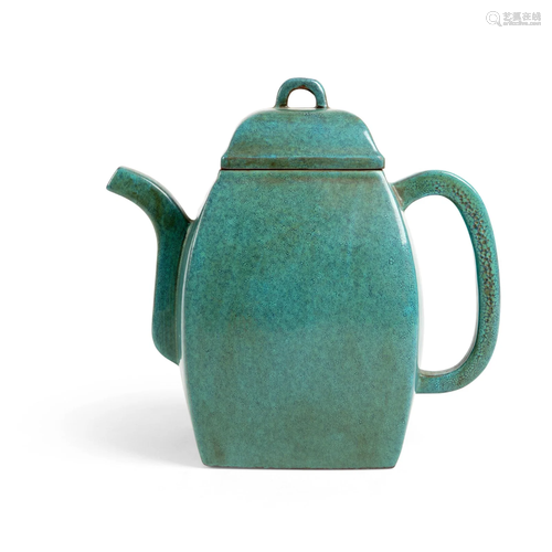 ROBIN'S-EGG-GLAZED YIXING STONEWARE EWER