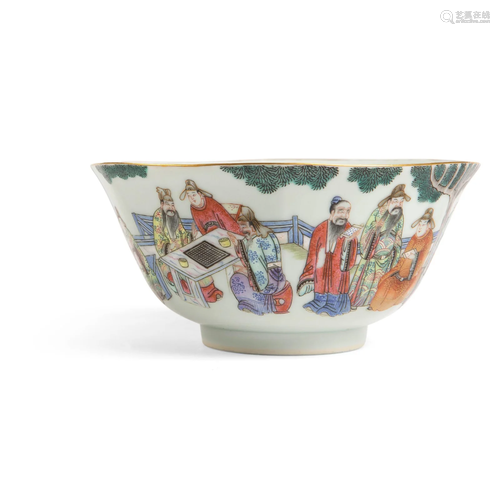 FAMILLE ROSE 'SCHOLAR AT LEISURE' BOWL 20TH CENTURY