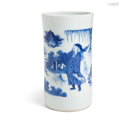 BLUE AND WHITE BRUSH POT QING DYNASTY, 19TH CENTURY