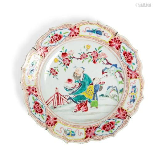 FAMILLE ROSE 'IMMORTAL' FOLIATED PLATE QING DYNASTY,