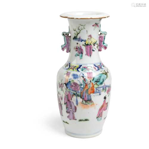 BLUE AND WHITE WITH FAMILLE ROSE VASE QING DYNASTY,