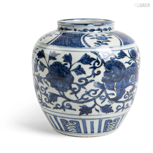 BLUE AND WHITE 'BUDDHIST LION' JAR MING DYNASTY, WANLI