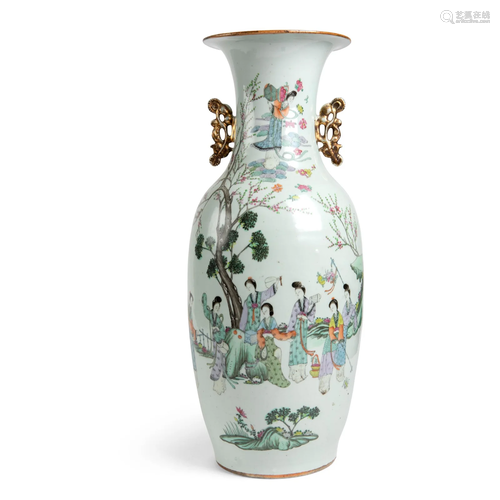 FAMILLE ROSE 'LADIES AT PLAY' VASE LATE QING