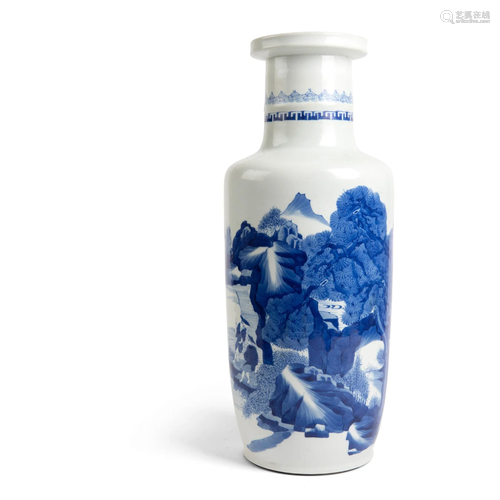 BLUE AND WHITE ROULEAU VASE QING DYNASTY, 19TH CENTURY