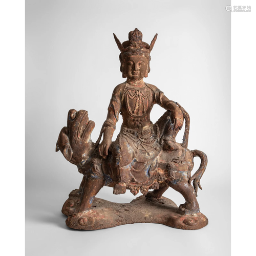 POLYCHROMED CAST-IRON FIGURE OF MANJUSHRI MING DYNA…