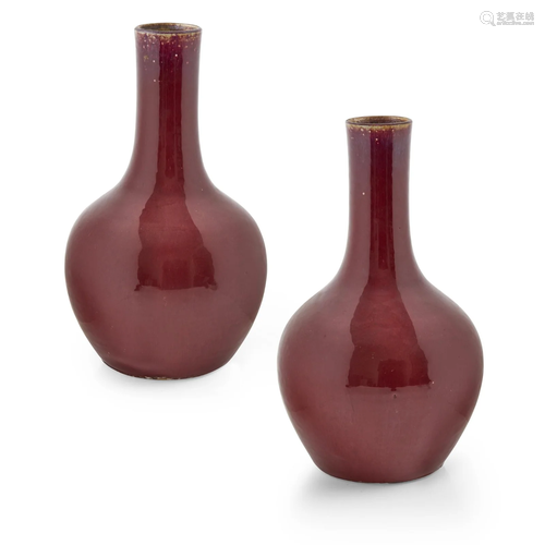 PAIR OF SANG DE BOEUF BOTTLE VASES QING DYNASTY, 19TH