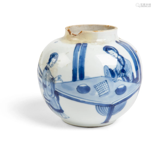 BLUE AND WHITE 'LADIES PLAYING CHESS' JAR QING DYNASTY,