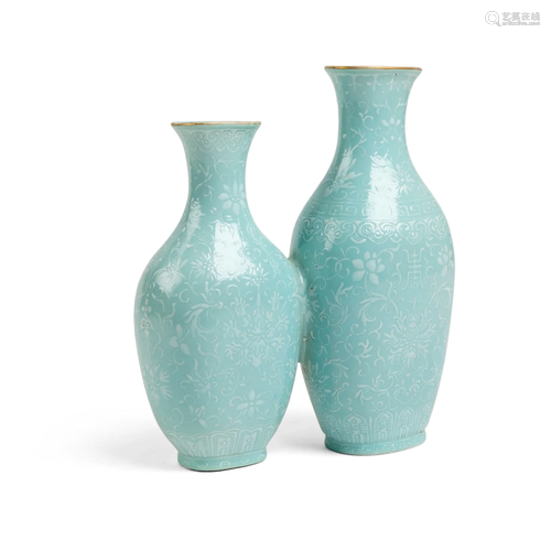 AQUAMARINE-BLUE GLAZED CONJOINED VASE QIANLONG MAR…