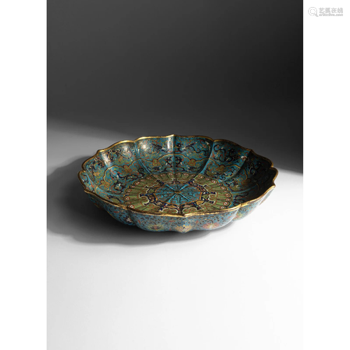 LARGE CLOISONNÃ‰ ENAMEL FOLIATE CHARGER QING D…