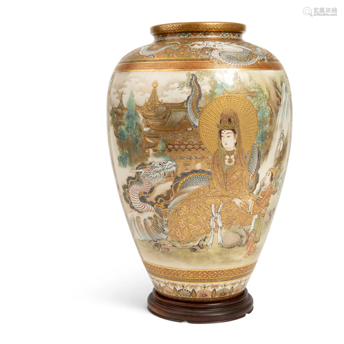 SATSUMA 'KANNON AND RAKAN' VASE MEIJI PERIOD