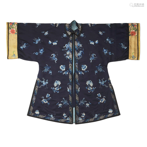 MIDNIGHT-BLUE-GROUND SILK EMBROIDERED LADY'S OVERCOAT