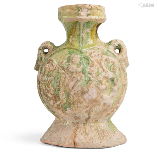 SANCAI-GLAZED BOTTLE VASE TANG DYNASTY