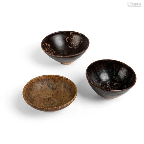 GROUP OF THREE JIZHOU WARE TEA BOWLS SONG DYNASTY