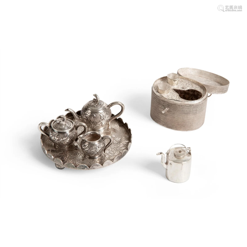 TWO SETS OF CHINESE EXPORT SILVER MINIATURE TEA VESS…