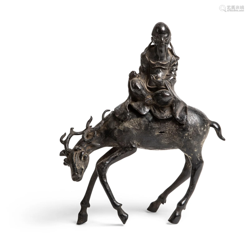 BRONZE INCENSE 'DEITY ON STAG' BURNER MING DYNASTY,