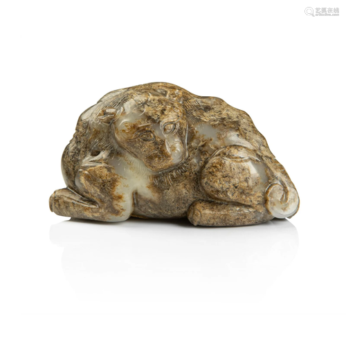 GREYISH WHITE JADE CARVING OF A RAM YUAN TO MING