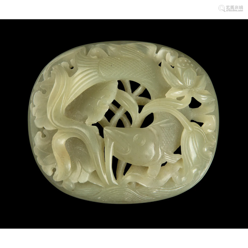 CELADON JADE OVAL BELT HOOK LIAO TO YUAN DYNASTY