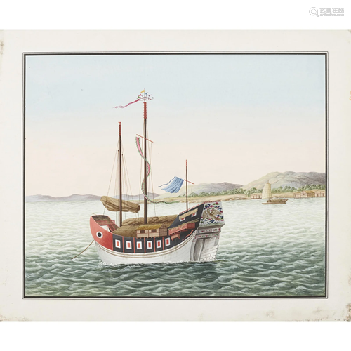 GROUP OF THREE EXPORT PAINTINGS OF BOATS LATE QING