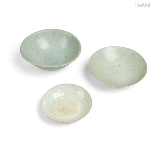 GROUP OF THREE QINGBAI BOWLS SONG DYNASTY