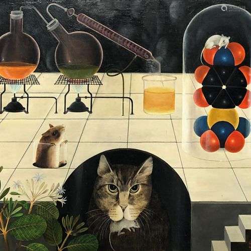 Gervasio GALLARDO (1934) Le chat du laboratoire Huile sur pa...