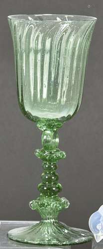 Green mallorquin glass goblet. Ribbed tank and stem and tors...
