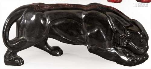 Lion in black glazed ceramic Art Deco style. size: 19 x 44 c...