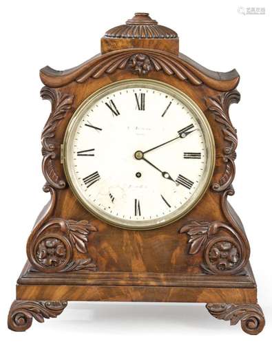 Victorian table clock with carved mahogany case and mahogany...