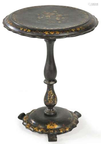 Circular Victorian tilt-top table, with wooden top and papie...