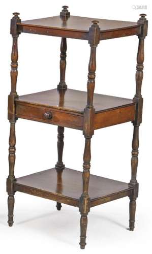 Victorian whatnot in mahogany, with three shelves and one dr...