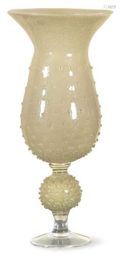 Large vase in the shape of a cream Murano glass goblet. With...