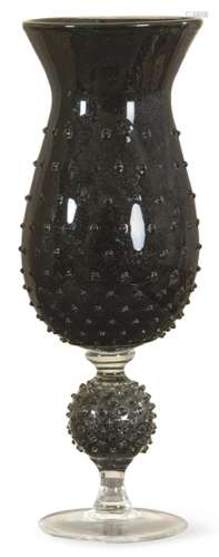 Large vase in the shape of a black Murano glass goblet. With...