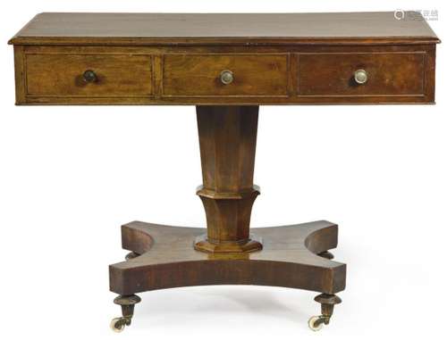 William IV sofa table in mahogany, with three drawers in the...