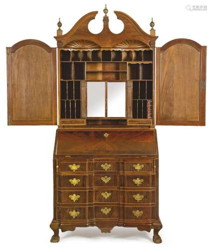 George II style bureau cabinet in carved mahogany wood, with...