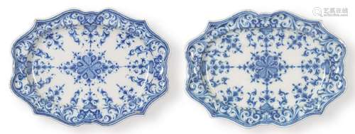 Pair of Leroy ceramic dishes with radial decoration in blue ...