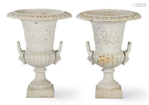 Pair of cast iron Medici Garden Cups painted in white. size:...