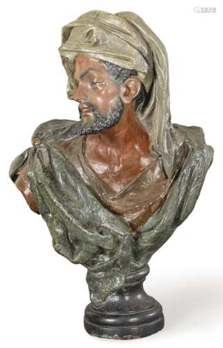 Arab bust in polychrome plaster, Vienna ca. 1900. Height: 57...