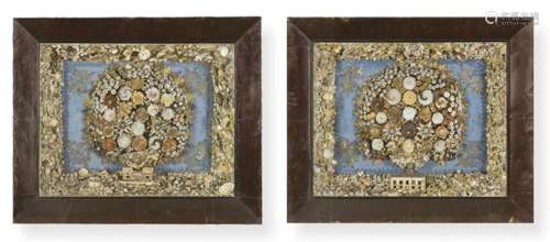 Pair of compositions based on shells, Mallorca S. XIX. Frame...