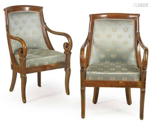 Pair of Restoration armchairs in mahogany wood, stamped on t...