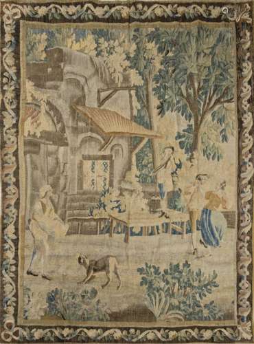 Aubusson tapestry in wool and silk representing a genre scen...